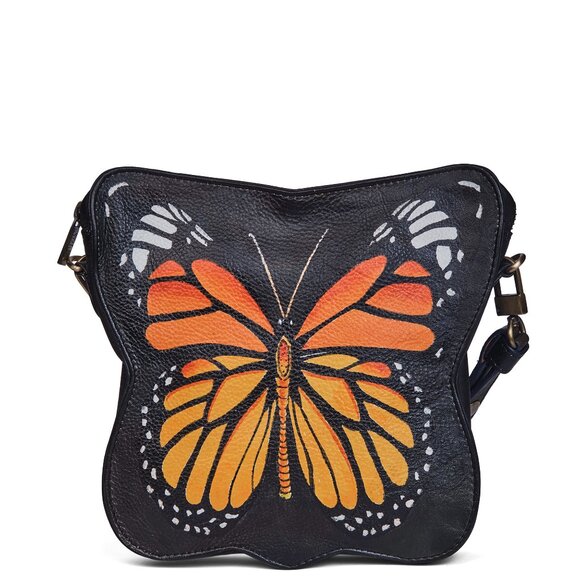 Ladies Hand-Painted Orange Butterfly-Shaped Crossbody Sling Bag - Picture 2 of 6